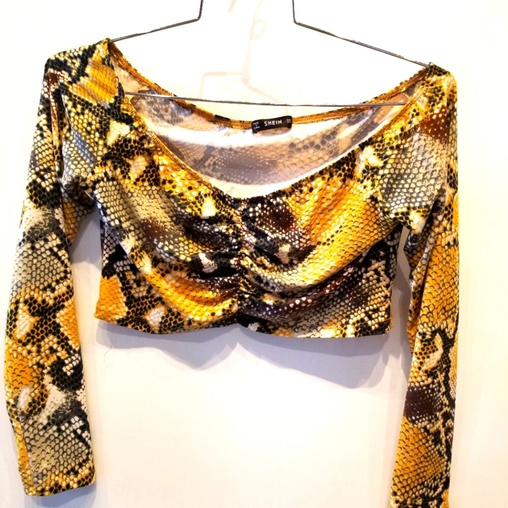 Shein Crop Top Snakeprint Yellow Black Size L
